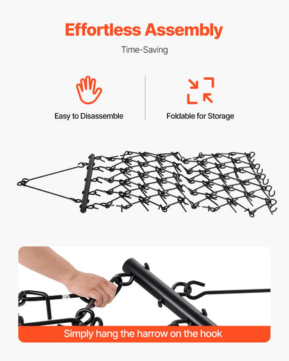 Drag Harrow, 1.2x1.2 m Durable Chain Harrow with 69 Sharp Teeth, Suitable for ATV UTV Tractor, Ideal for Soil Preparation, Seeding, Smoothing Landscapes, and Yard Gravel Driveway Maintenance