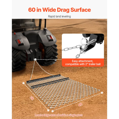 VEVOR Drag Harrow 4 x 5 ft Chain Harrow Lawn Rake ATV UTV Tractor Attachments