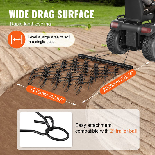 Heavy-Duty 1.2m x 1.2m Chain Harrow with 69 Teeth for ATV/UTV Tractors