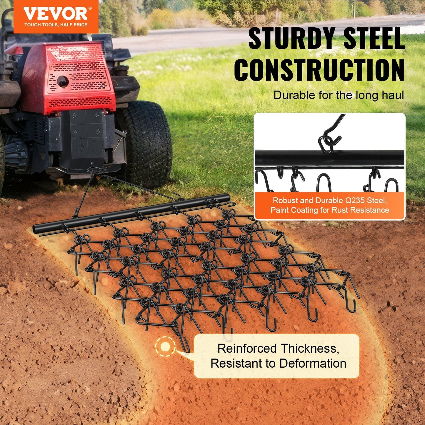 Heavy-Duty 1.22m x 1.71m Chain Harrow with 79 Teeth for ATV/UTV Tractors