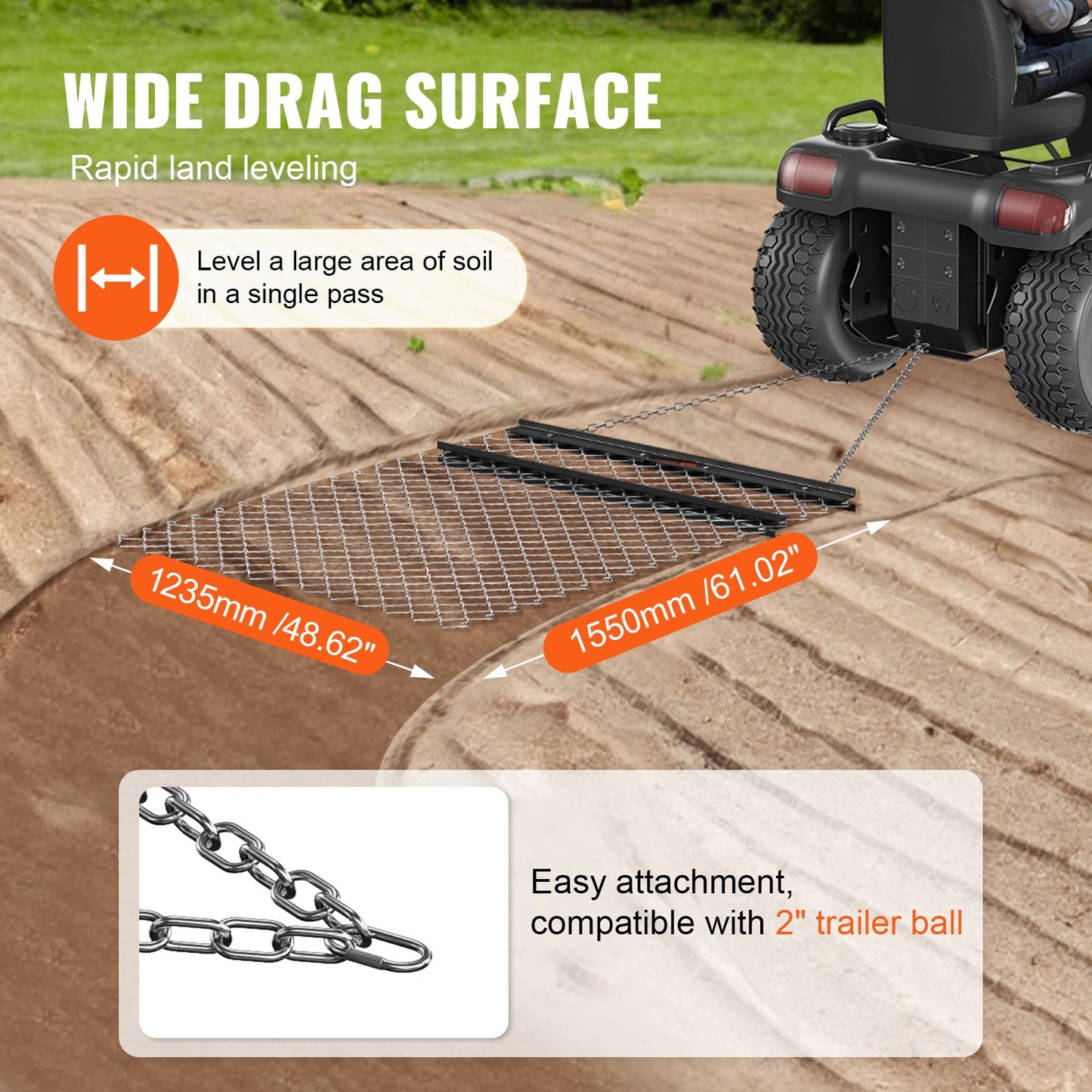 VEVOR Drag Harrow, 4' x 5' ATV Chain Harrow, Q235 Steel UTV Tractor Attachments