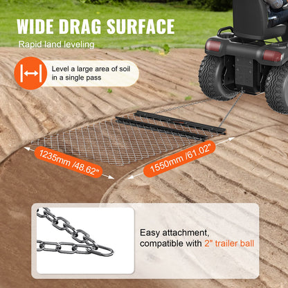 VEVOR Drag Harrow, 4' x 5' ATV Chain Harrow, Q235 Steel UTV Tractor Attachments