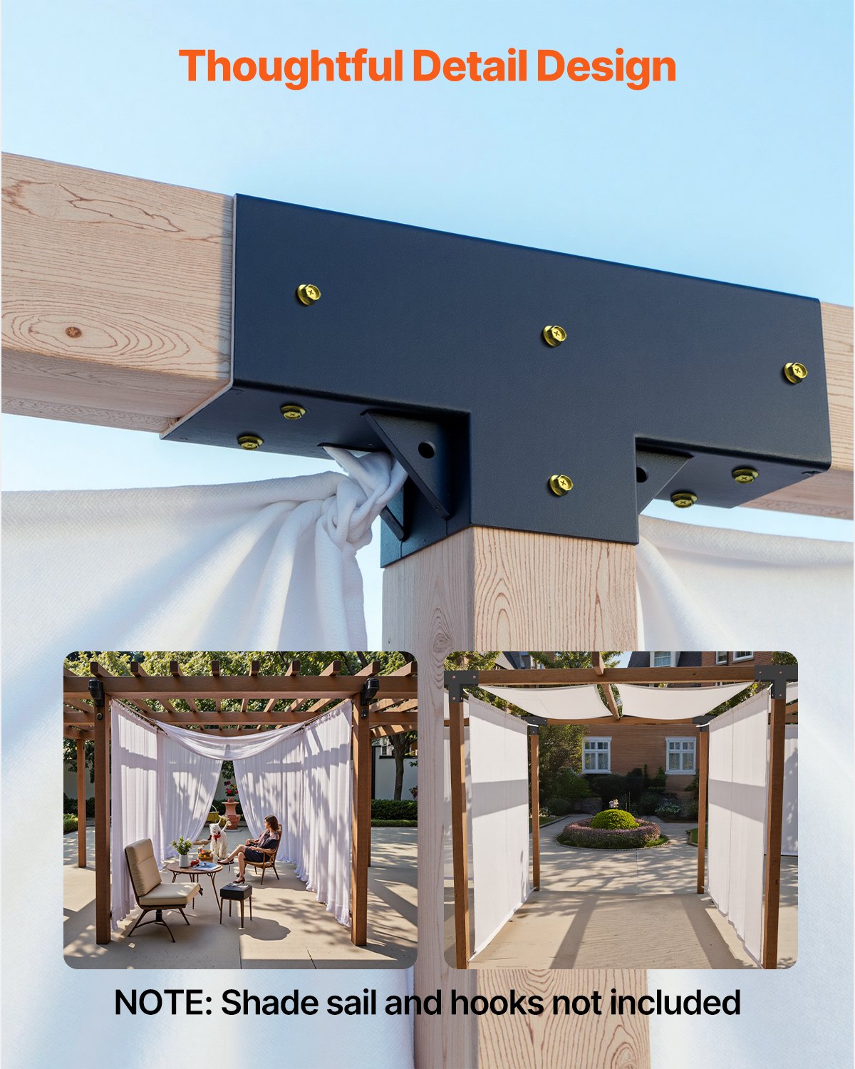 Pergola Kit 2-Pack, T-Shaped 4x4 (Actual 92 x 92 mm), 3-Way Pergola Brackets DIY Woodworking Gazebo Bracket Kit with Screws for 92 x 92 mm Wood Beams in Actual Size for Outdoor Party Banquet