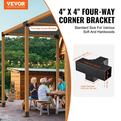 Heavy Duty 4-Way Pergola Corner Bracket Kit, 101x101mm, Set of 2, Steel Construction