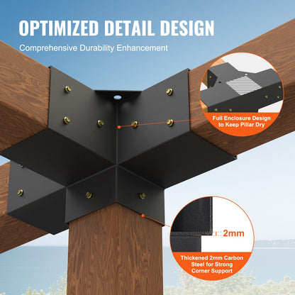 Heavy Duty 4-Way Pergola Corner Bracket Kit, 101x101mm, Set of 2, Steel Construction
