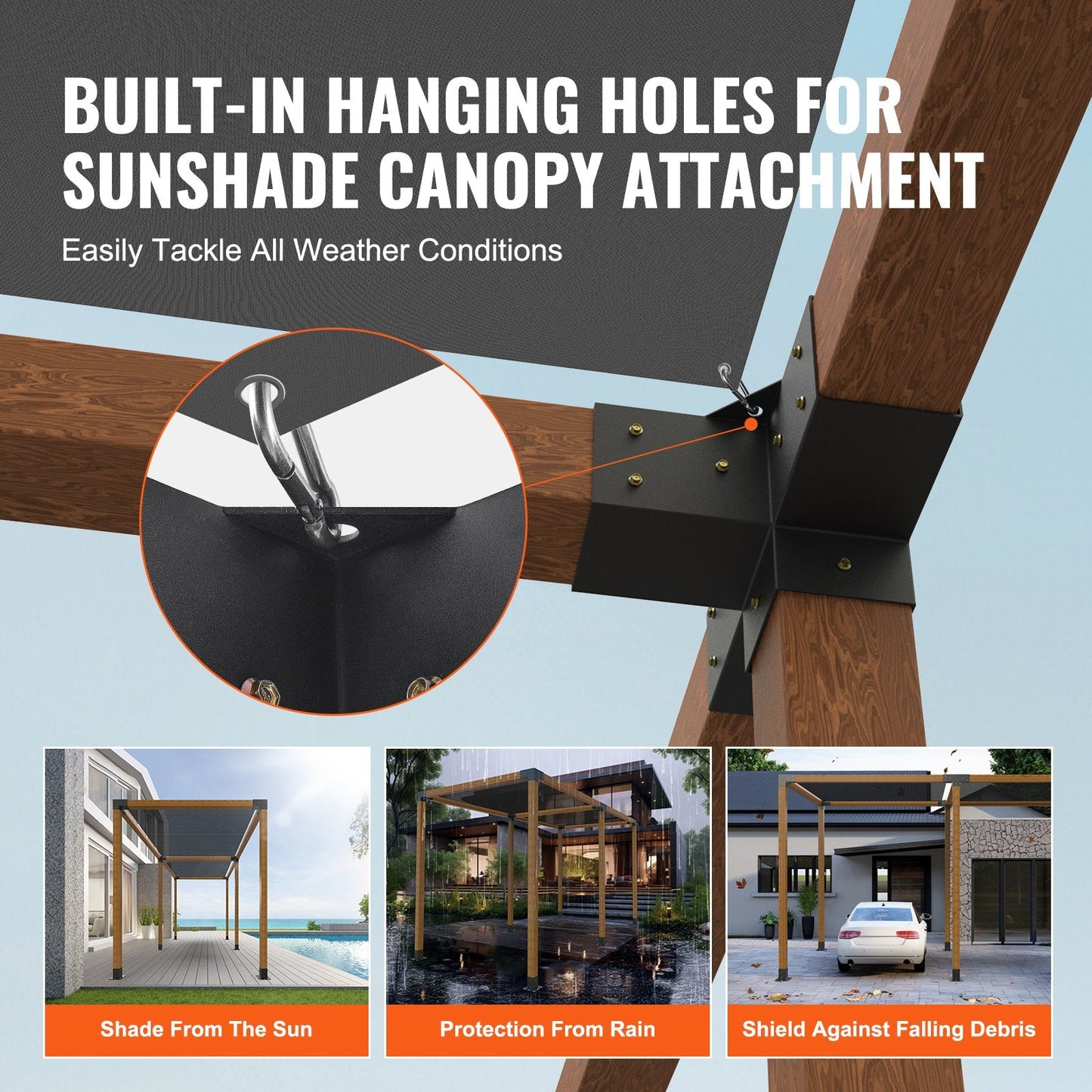 Heavy Duty 4-Way Pergola Corner Bracket Kit, 101x101mm, Set of 2, Steel Construction