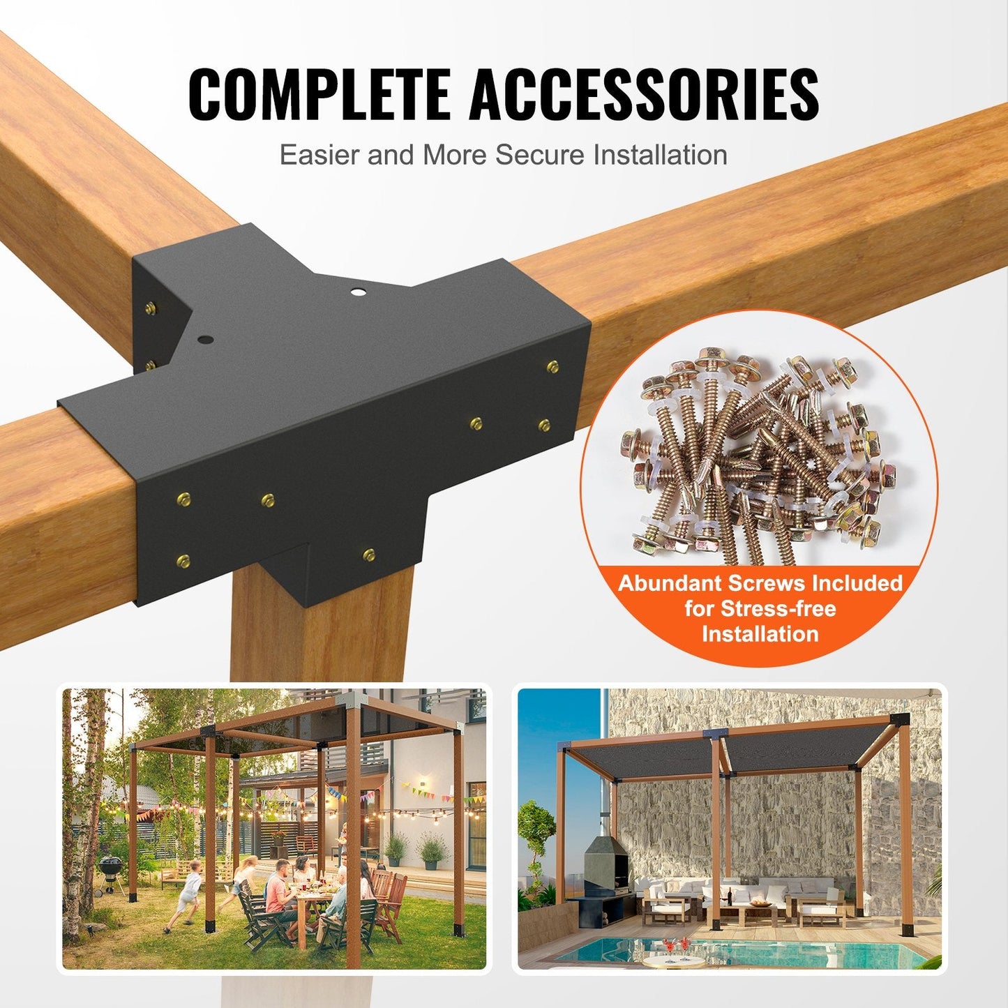 Heavy Duty 4-Way Pergola Corner Bracket Kit, 101x101mm, Set of 2, Steel Construction