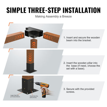 Heavy Duty 4-Way Pergola Corner Bracket Kit, 101x101mm, Set of 2, Steel Construction