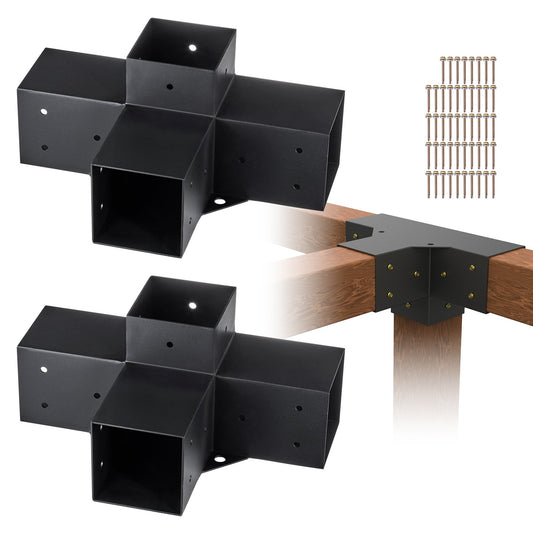 VEVOR Pergola Bracket Kit 101x101mm, 2pcs 4-Way Heavy Duty Corner Bracket Woodworks