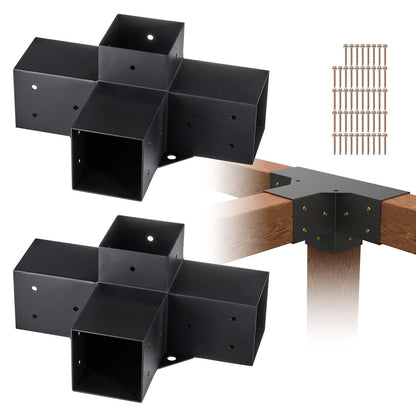 Heavy Duty 4-Way Pergola Corner Bracket Kit, 101x101mm, Set of 2, Steel Construction