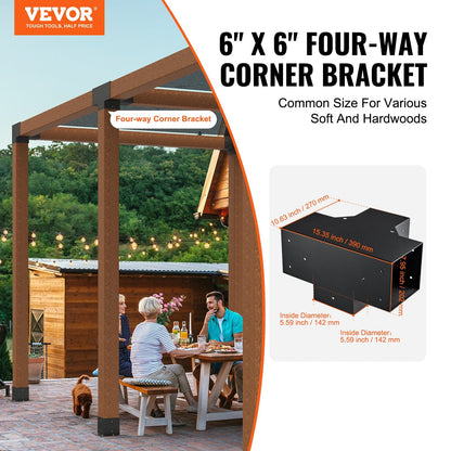 Heavy-Duty 4-Way Pergola Corner Bracket Kit, 152x152mm, Steel Construction
