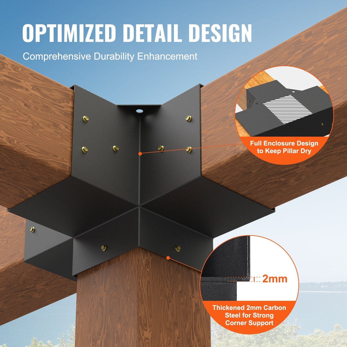 Heavy-Duty 4-Way Pergola Corner Bracket Kit, 152x152mm, Steel Construction