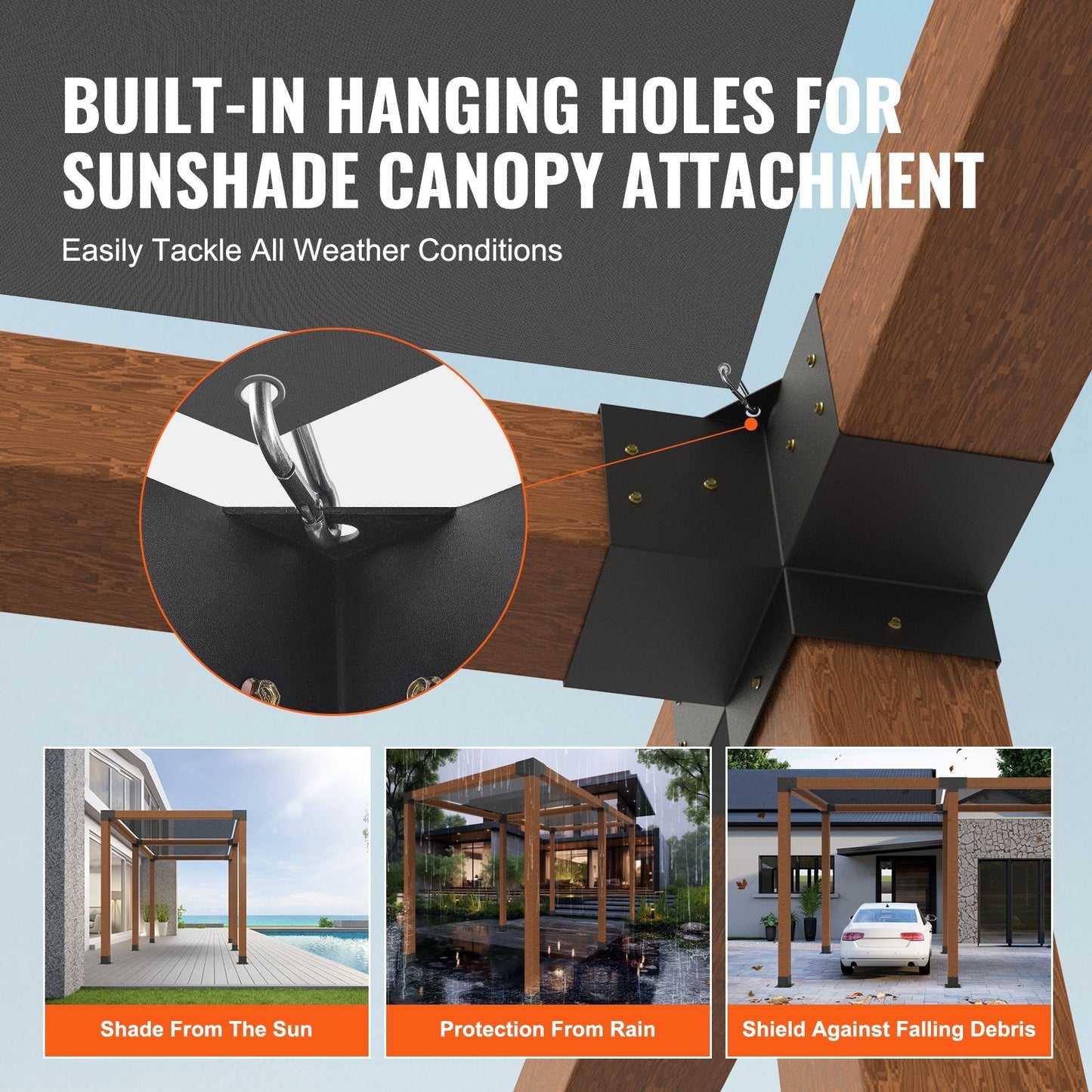 Heavy-Duty 4-Way Pergola Corner Bracket Kit, 152x152mm, Steel Construction