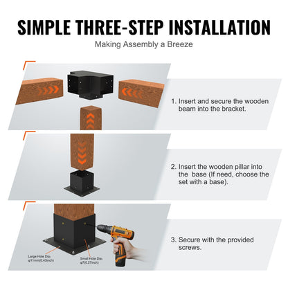 Heavy-Duty 4-Way Pergola Corner Bracket Kit, 152x152mm, Steel Construction