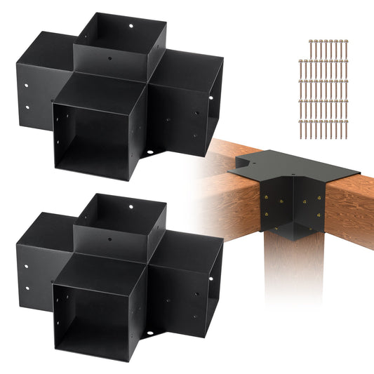 VEVOR Pergola Bracket Kit 152x152mm, 2pcs 4-Way Heavy Duty Corner Bracket Woodworks