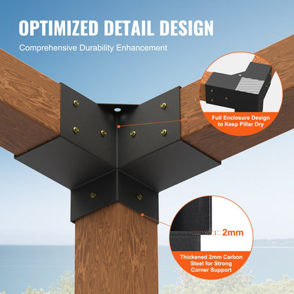 Heavy Duty 3-Way Pergola Bracket Kit, 101x101mm, Set of 4 for DIY Projects