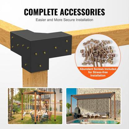 Heavy Duty 3-Way Pergola Bracket Kit, 101x101mm, Set of 4 for DIY Projects