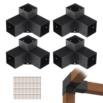 Heavy Duty 3-Way Pergola Bracket Kit, 101x101mm, Set of 4 for DIY Projects