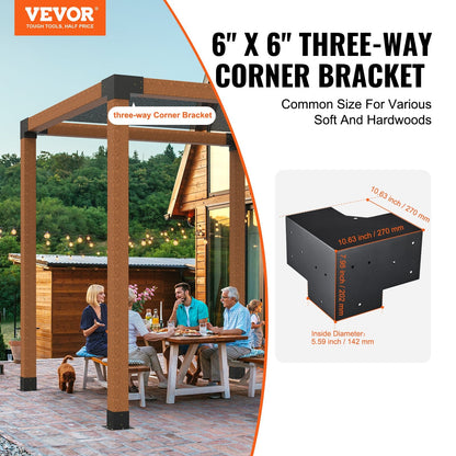 Heavy Duty 3-Way Pergola Brackets 4-Pack, 152x152mm for Outdoor Structures