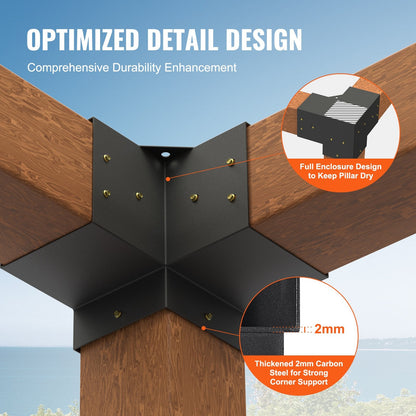 Heavy Duty 3-Way Pergola Brackets 4-Pack, 152x152mm for Outdoor Structures
