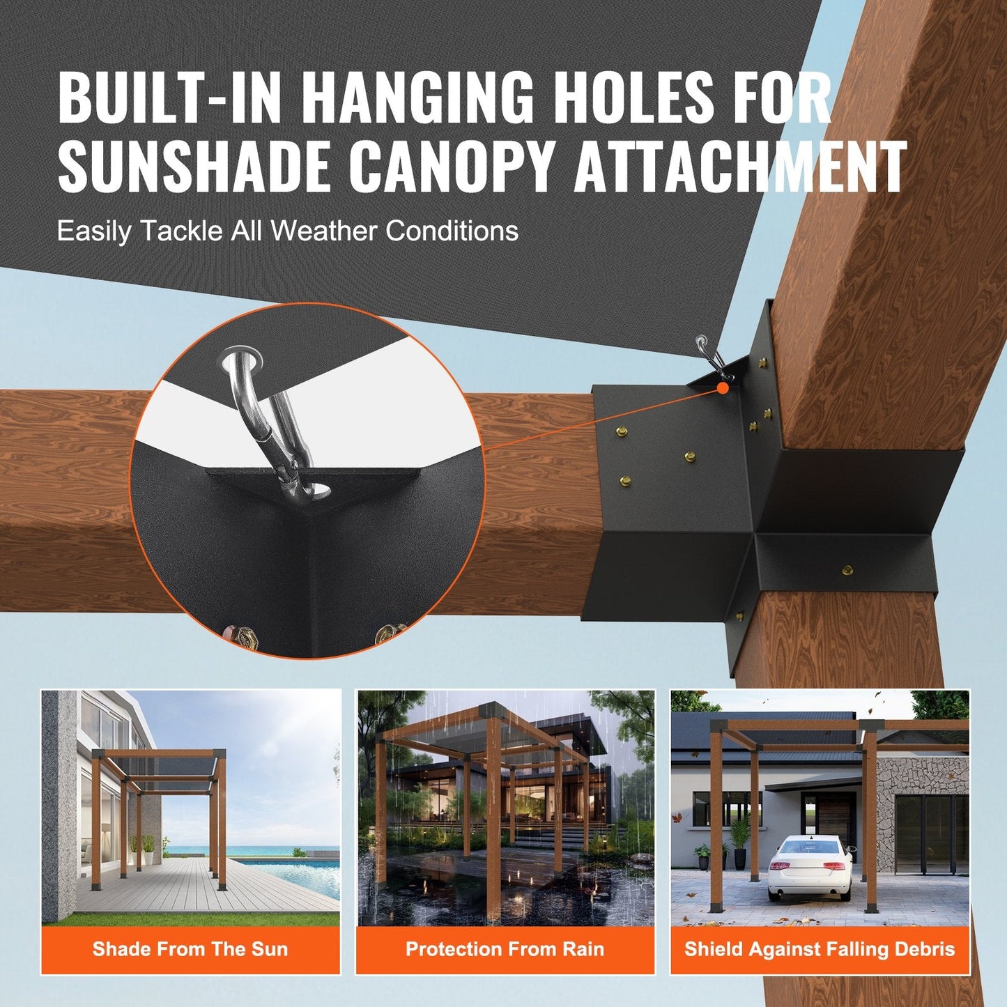 Heavy Duty 3-Way Pergola Brackets 4-Pack, 152x152mm for Outdoor Structures