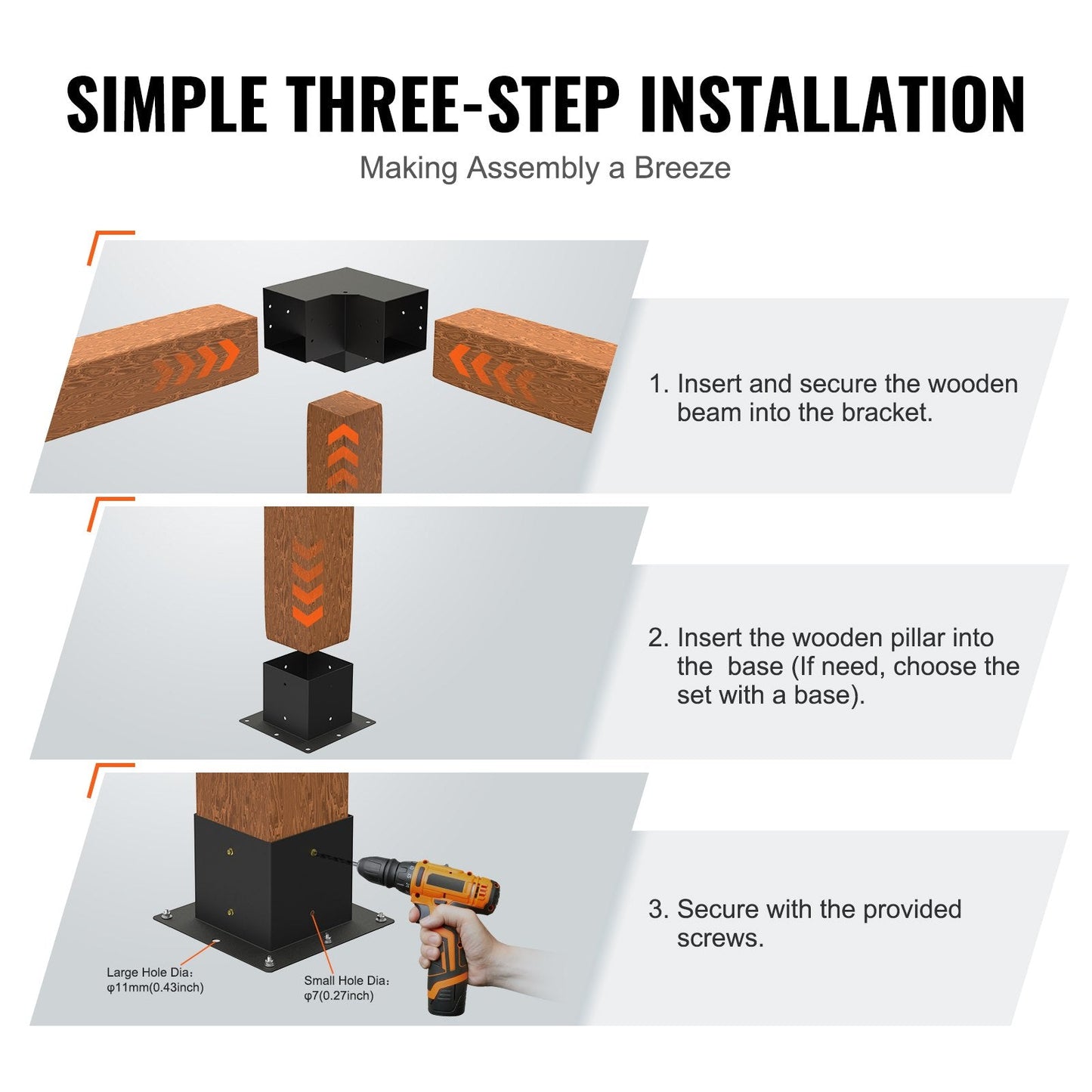 Heavy Duty 3-Way Pergola Brackets 4-Pack, 152x152mm for Outdoor Structures