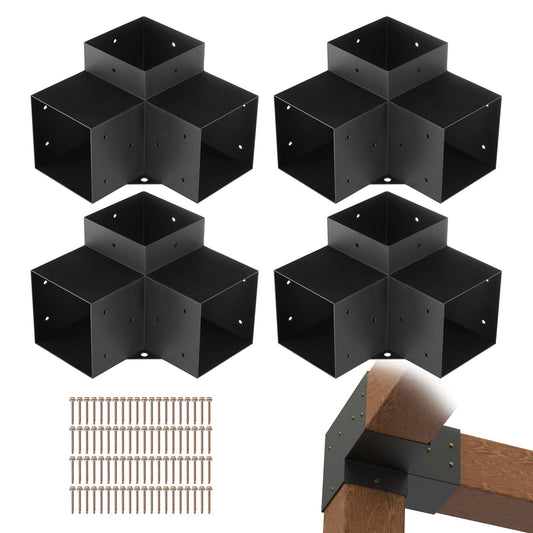 VEVOR Pergola Bracket Kit 152x152mm, 4pcs 3-Way Heavy Duty Corner Bracket Woodworks