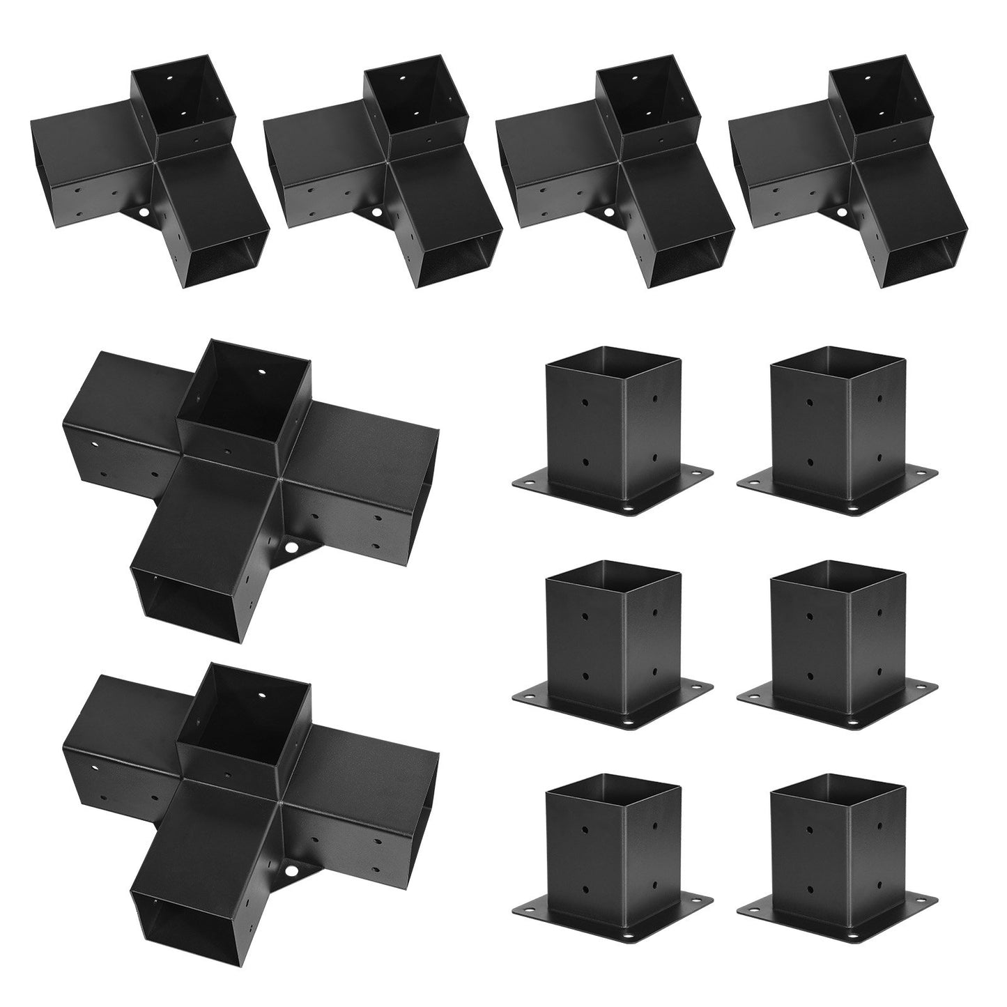 Pergola Kit, 4x4 Inch Pergola Brackets for 92 x 92 mm Wood Beams in Actual Dimension, 3-Way (4 Pcs) and 4-Way (2 Pcs) Gazebo Brackets with 6 Post Bases, for Outdoor Pergolas, Gazebos, Sheds