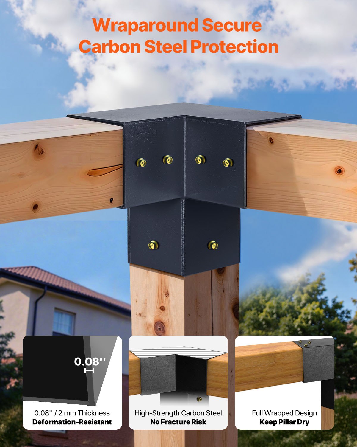 Pergola Kit, 4x4 Inch Pointed-Roof Pergola Brackets for 92 x 92 mm Lumbers in Actual Size, 3-Way / 4-Way Gazebo Bracket with Post Bases & Ridge Brackets for Outdoor Pergolas Gazebo Shed, 14 Pcs
