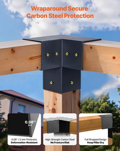 Pergola Kit, 4x4 Inch Pointed-Roof Pergola Brackets for 92 x 92 mm Lumbers in Actual Size, 3-Way / 4-Way Gazebo Bracket with Post Bases & Ridge Brackets for Outdoor Pergolas Gazebo Shed, 14 Pcs