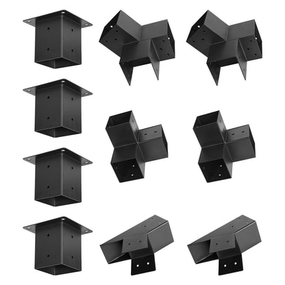 Pergola Kit, 4x4 Inch Pointed-Roof Pergola Brackets for 92 x 92 mm Lumbers in Actual Size, 3-Way / 4-Way Gazebo Bracket with Post Bases & Ridge Brackets for Outdoor Pergolas Gazebo Shed, 14 Pcs