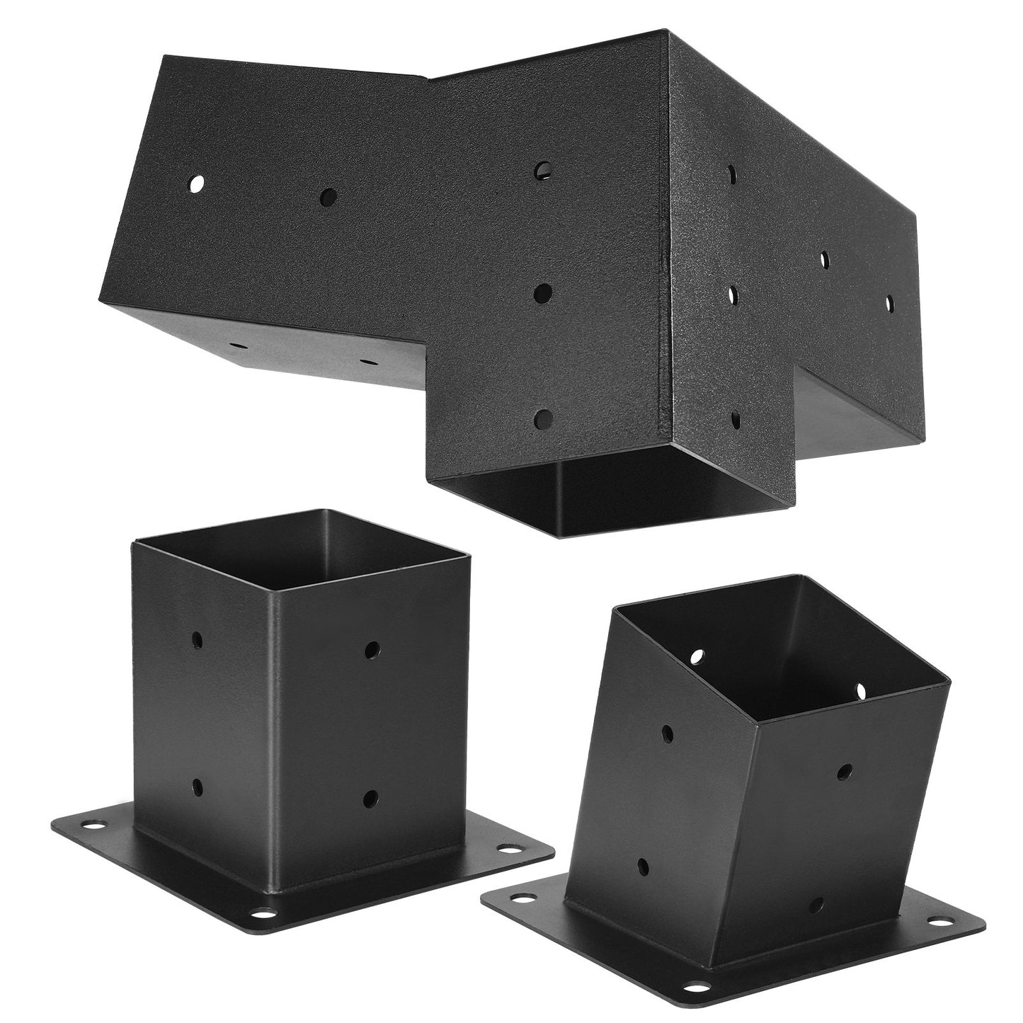 Pergola Kit, 4x4 Inch 3-Way Slanted Brackets for 92 x 92 mm Wood Beams in Actual Size, 2-Pack Pergola Brackets with 2 Post Bases and 2 Wall Mount Bases, for Outdoor Pergolas, Gazebos, Sheds