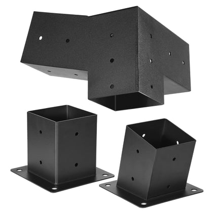 Pergola Kit, 4x4 Inch 3-Way Slanted Brackets for 92 x 92 mm Wood Beams in Actual Size, 2-Pack Pergola Brackets with 2 Post Bases and 2 Wall Mount Bases, for Outdoor Pergolas, Gazebos, Sheds