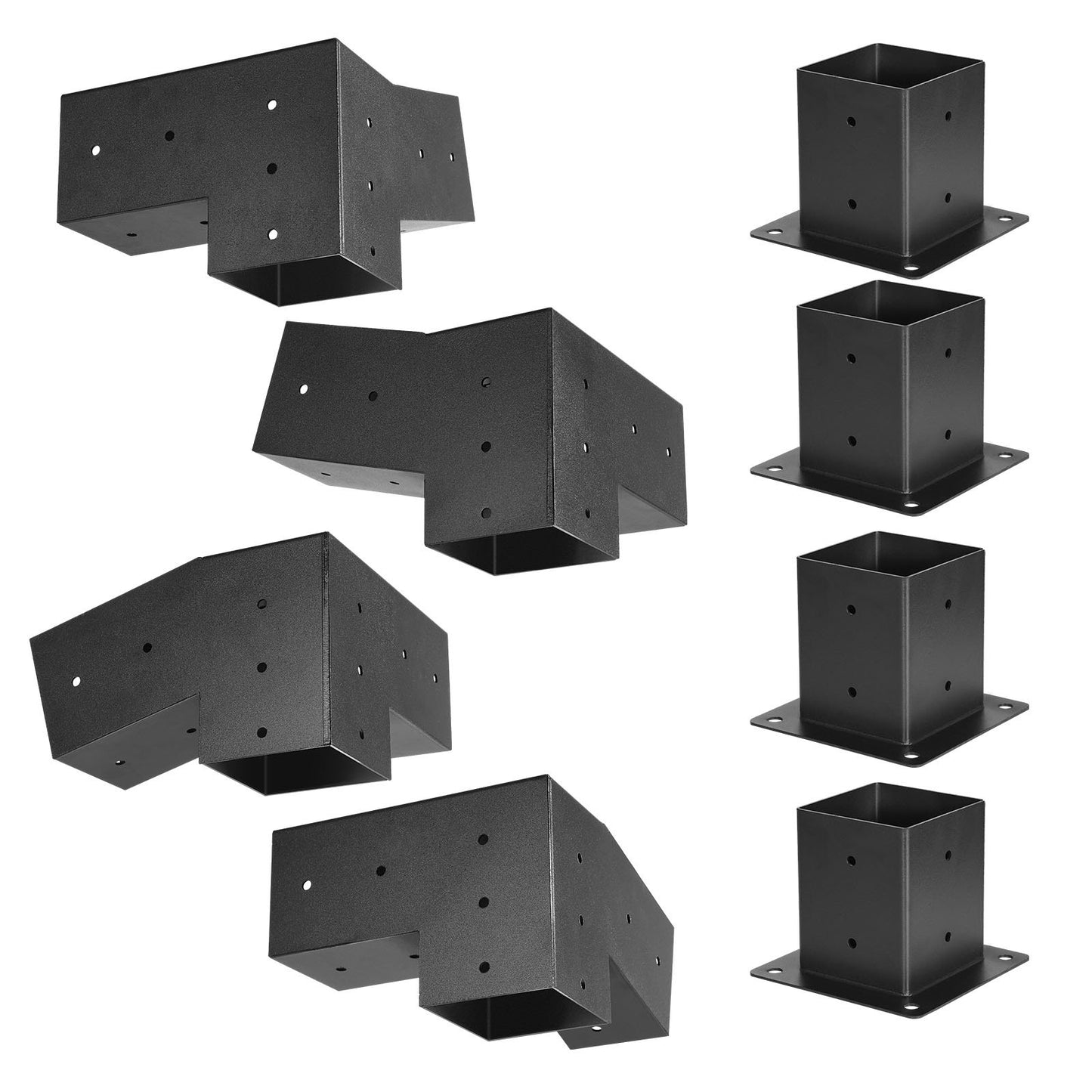 Pergola Kit, 4x4 Inch 3-Way Slanted Bracket for 92 x 92 mm Wood Beams in Actual Size, Carbon Steel Pergola Bracket with Screws and Post Bases, for Outdoor Wood Pergolas, Gazebos, Sheds, 8 Pcs
