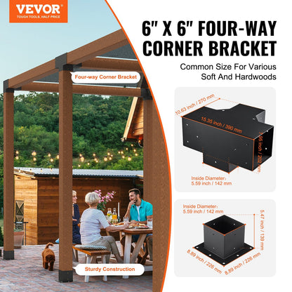Heavy Duty 4-Way Pergola Bracket Kit for Patio and Gazebo, 152.4 mm x 152.4 mm