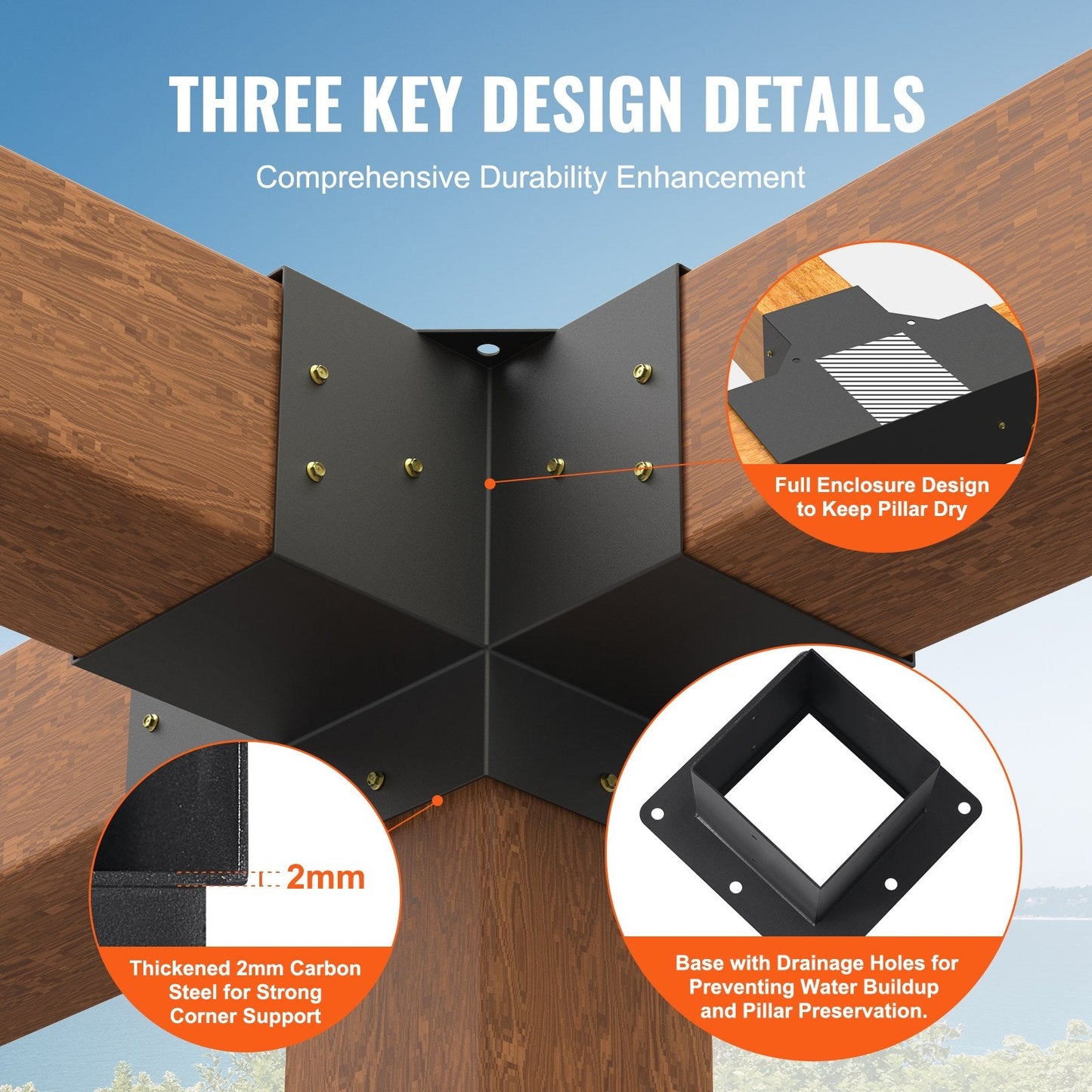 Heavy Duty 4-Way Pergola Bracket Kit for Patio and Gazebo, 152.4 mm x 152.4 mm