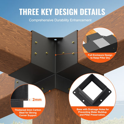 Heavy Duty 4-Way Pergola Bracket Kit for Patio and Gazebo, 152.4 mm x 152.4 mm