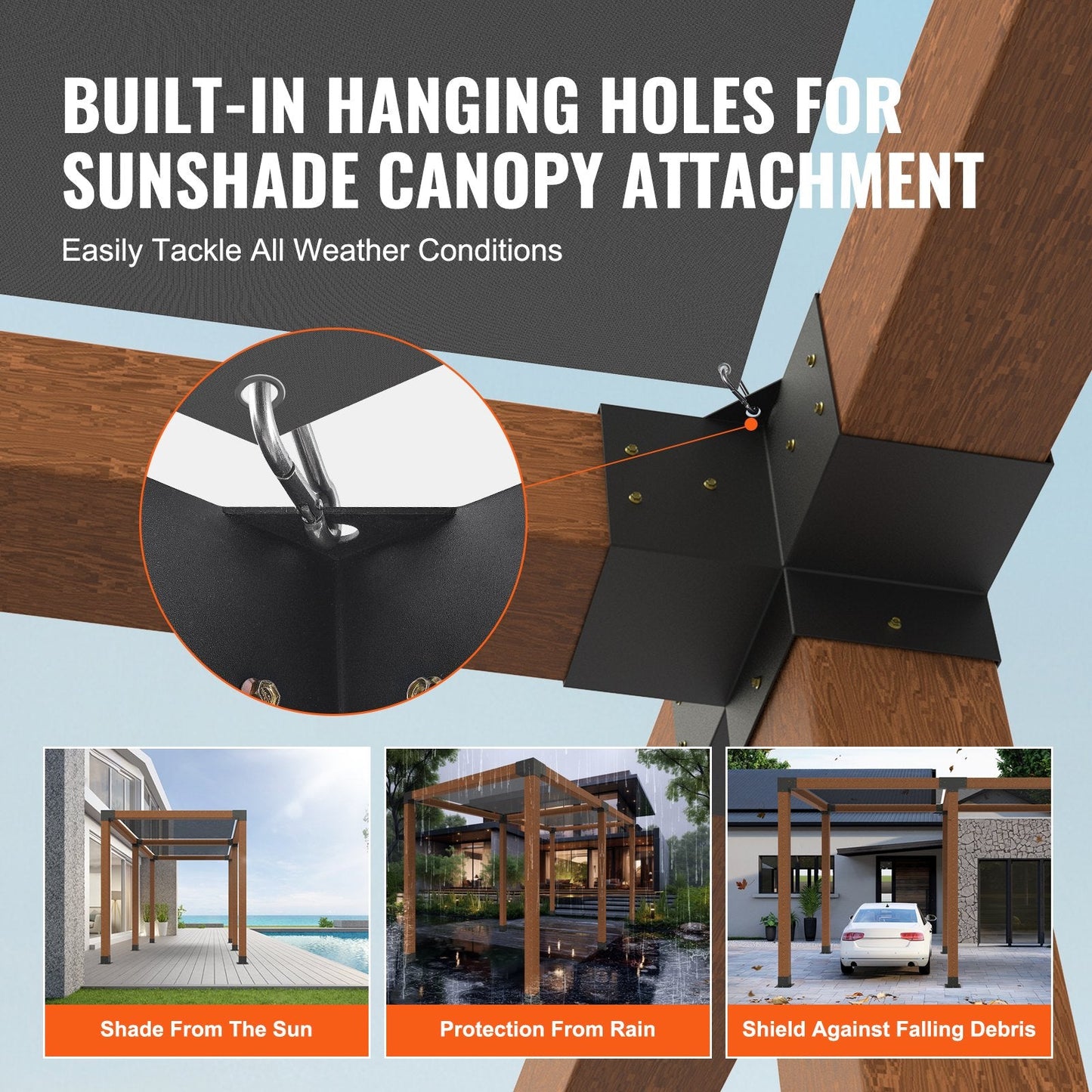 Heavy Duty 4-Way Pergola Bracket Kit for Patio and Gazebo, 152.4 mm x 152.4 mm