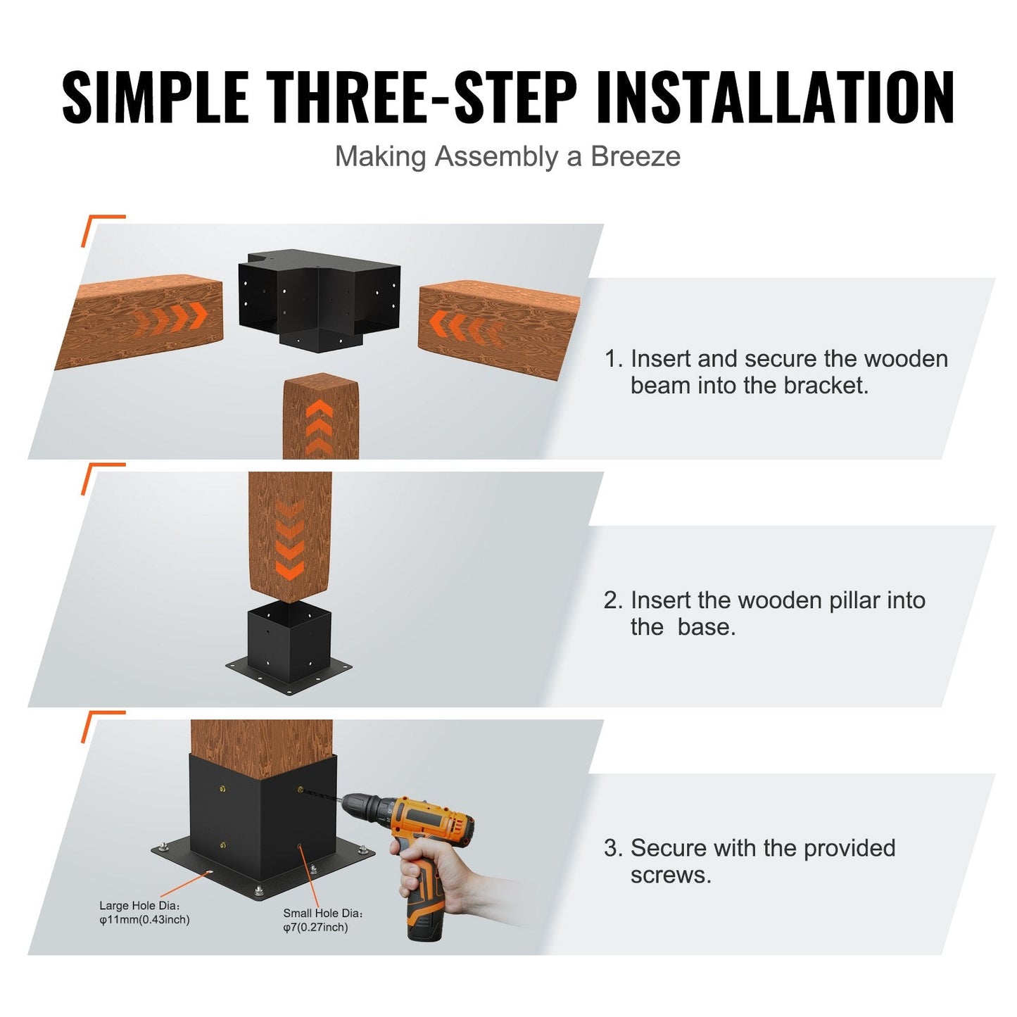 Heavy Duty 4-Way Pergola Bracket Kit for Patio and Gazebo, 152.4 mm x 152.4 mm