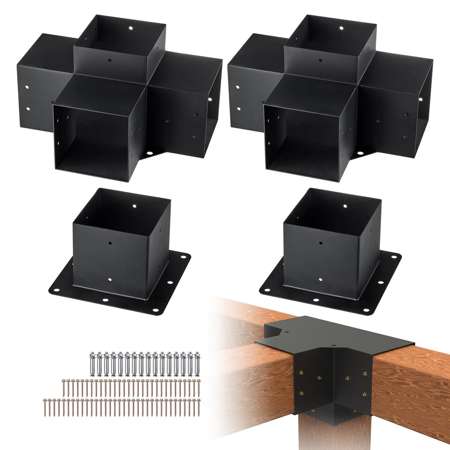 Heavy Duty 4-Way Pergola Bracket Kit for Patio and Gazebo, 152.4 mm x 152.4 mm