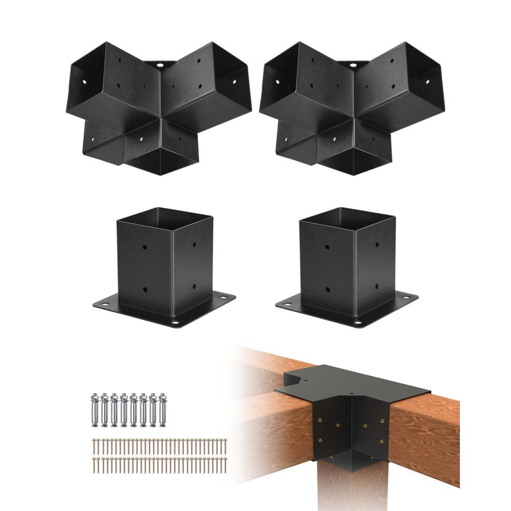 4x4 Inch Pergola Bracket Inner 92x92 mm 4-Way Brackets 2 Pcs with 2 Bases