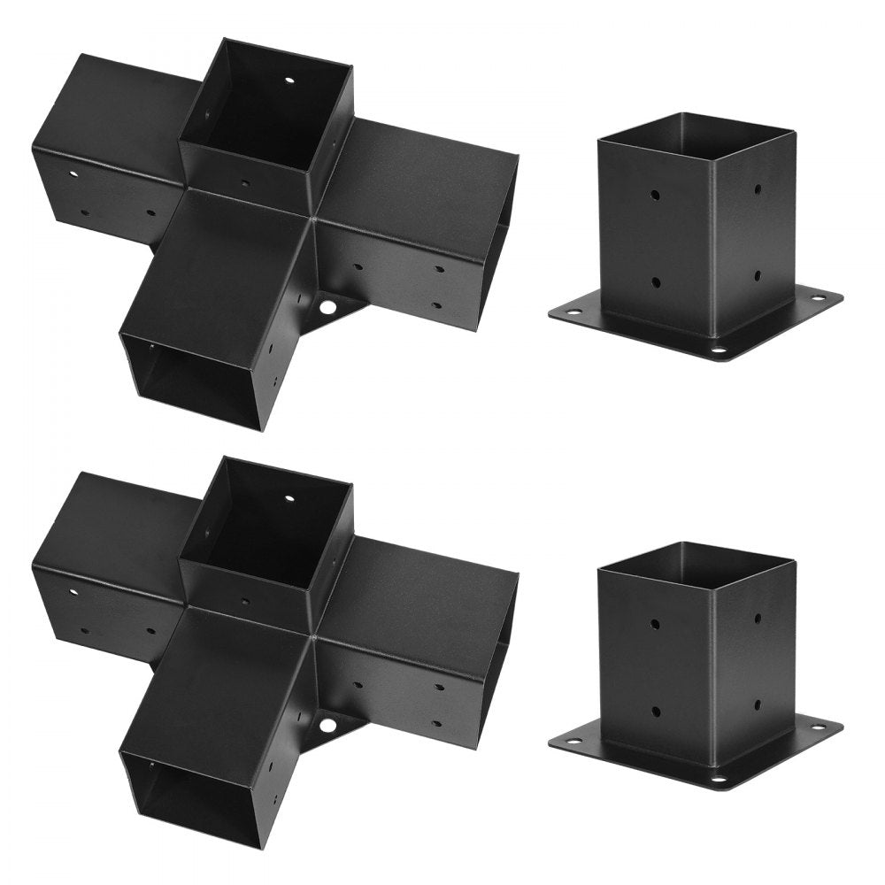 4x4 Inch Pergola Bracket Inner 92x92 mm 4-Way Brackets 2 Pcs with 2 Bases