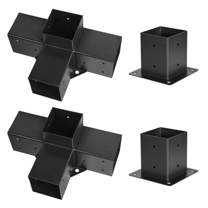 4x4 Inch Pergola Bracket Inner 92x92 mm 4-Way Brackets 2 Pcs with 2 Bases