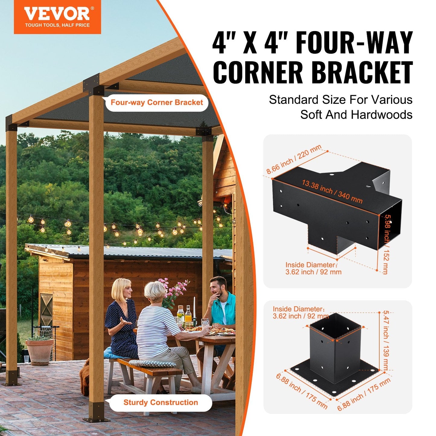 Heavy Duty Pergola Corner Bracket Kit for Gazebos & Patio Structures