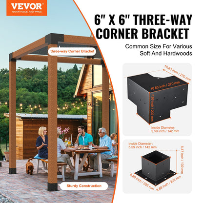 Heavy Duty 3-Way Pergola Bracket Kit for DIY Outdoor Structures, 22.94 kg