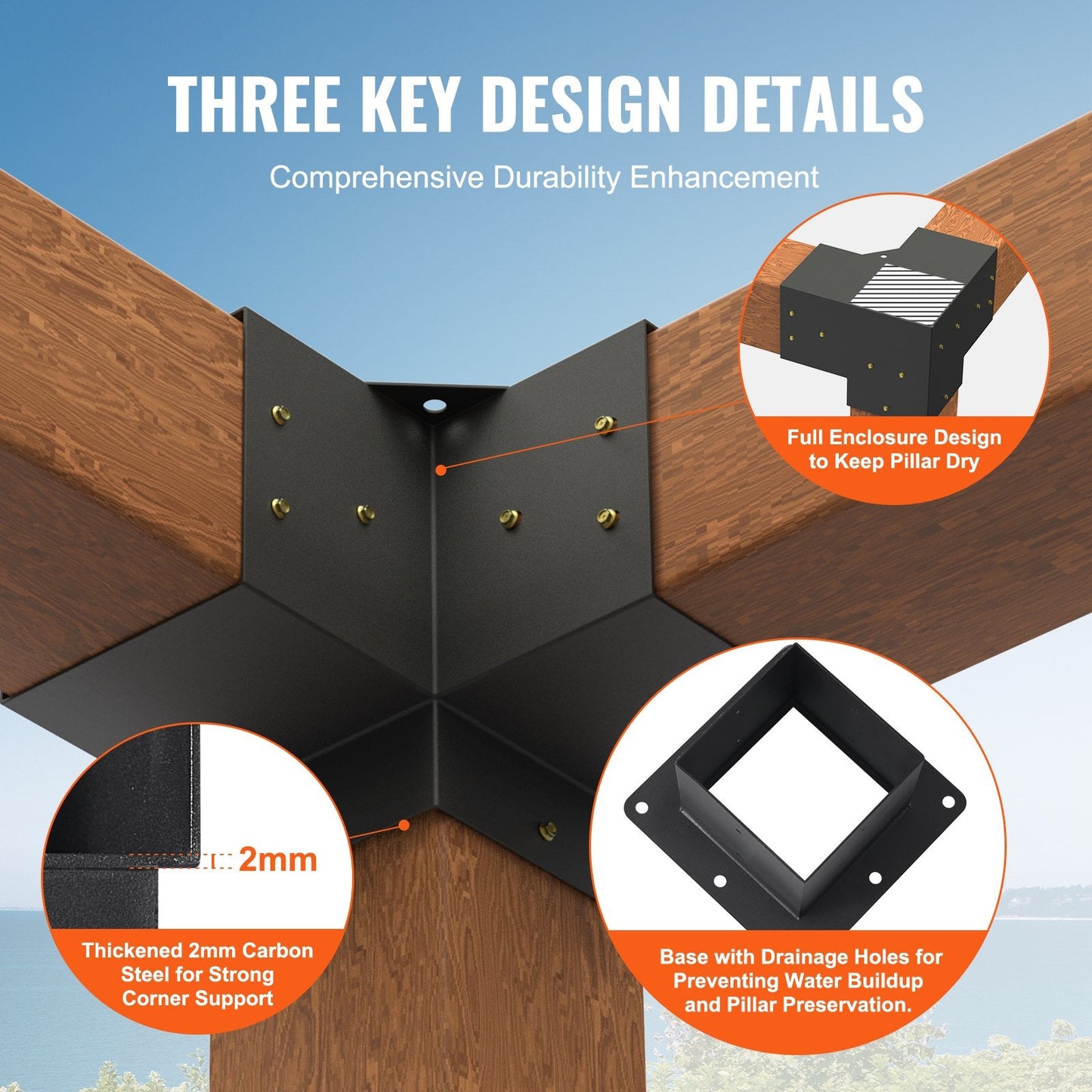 Heavy Duty 3-Way Pergola Bracket Kit for DIY Outdoor Structures, 22.94 kg