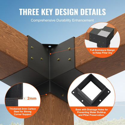 Heavy Duty 3-Way Pergola Bracket Kit for DIY Outdoor Structures, 22.94 kg