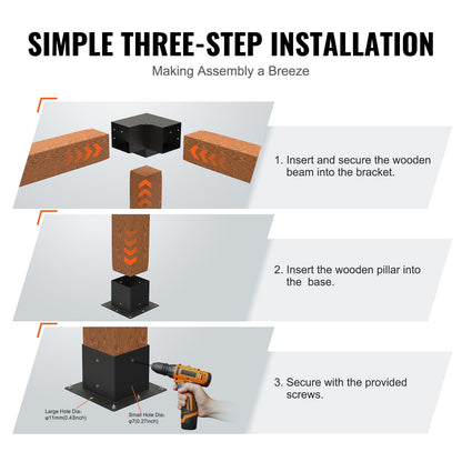 Heavy Duty 3-Way Pergola Bracket Kit for DIY Outdoor Structures, 22.94 kg