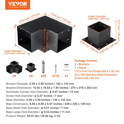 Heavy Duty 3-Way Pergola Bracket Kit for DIY Outdoor Structures, 22.94 kg