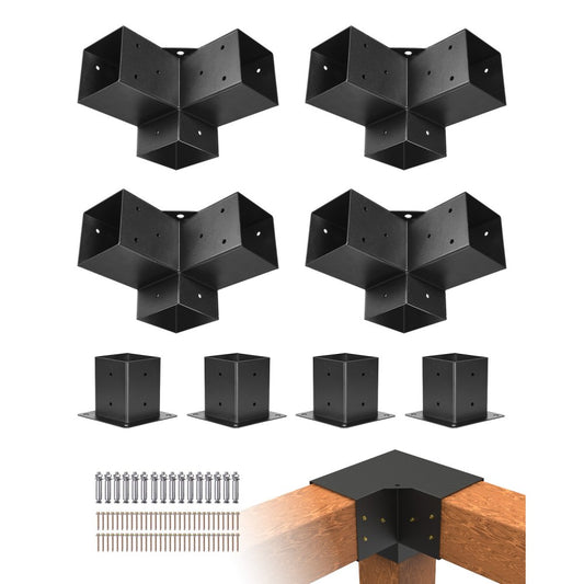 Pergola Bracket Kit, 4x4 Inch (Inner Size 92 x 92 mm), 4 Pcs 3-Way Heavy Duty Corner Bracket Woodworks DIY Post Base Kit